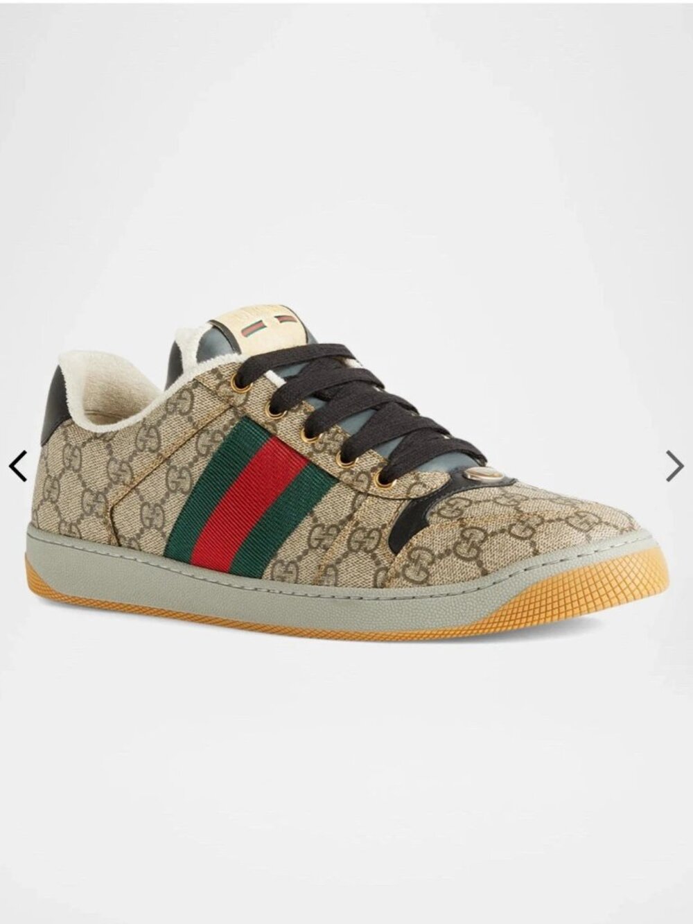 Gucci Men's Screener GG Canvas Signature Web Low top Sneakers Beige Ebony